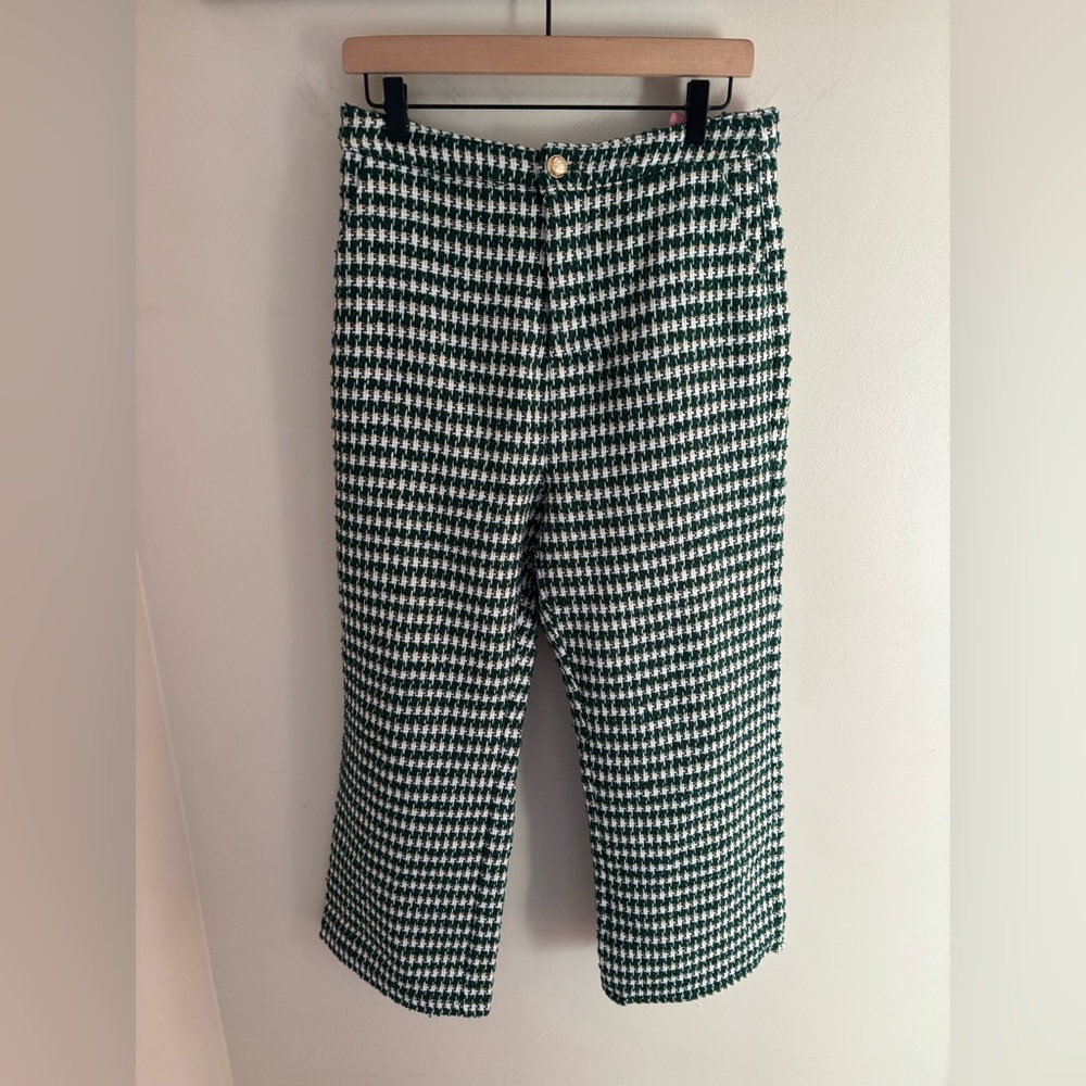 NWT Ivy city co. green and white checked houndstooth pants cropped M